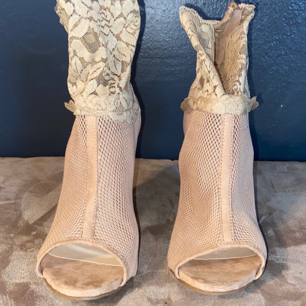 Open Toe Mesh Lace Bootie Stiletto Light Pink Sz 6